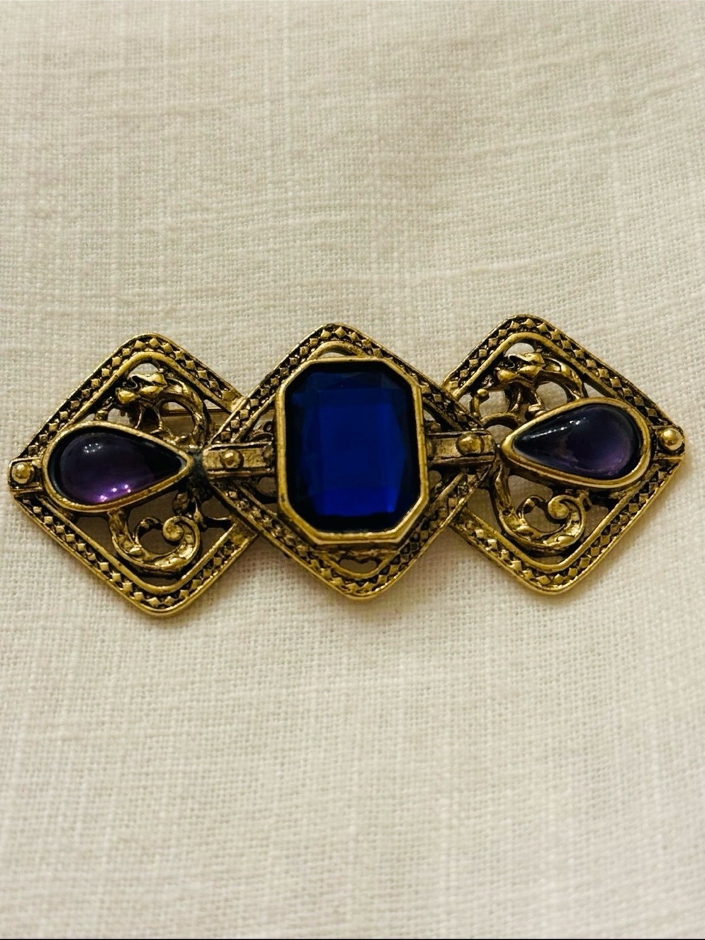 Vintage Art Nouveau Art Deco Revival Elephant Brooch Cobalt Blue & Amethyst